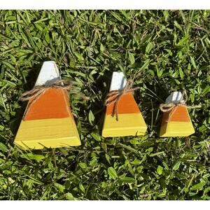 Candy Corn Halloween Candy Corn Decorations Fall Decor Set of 3 Sizes Wooden NEW